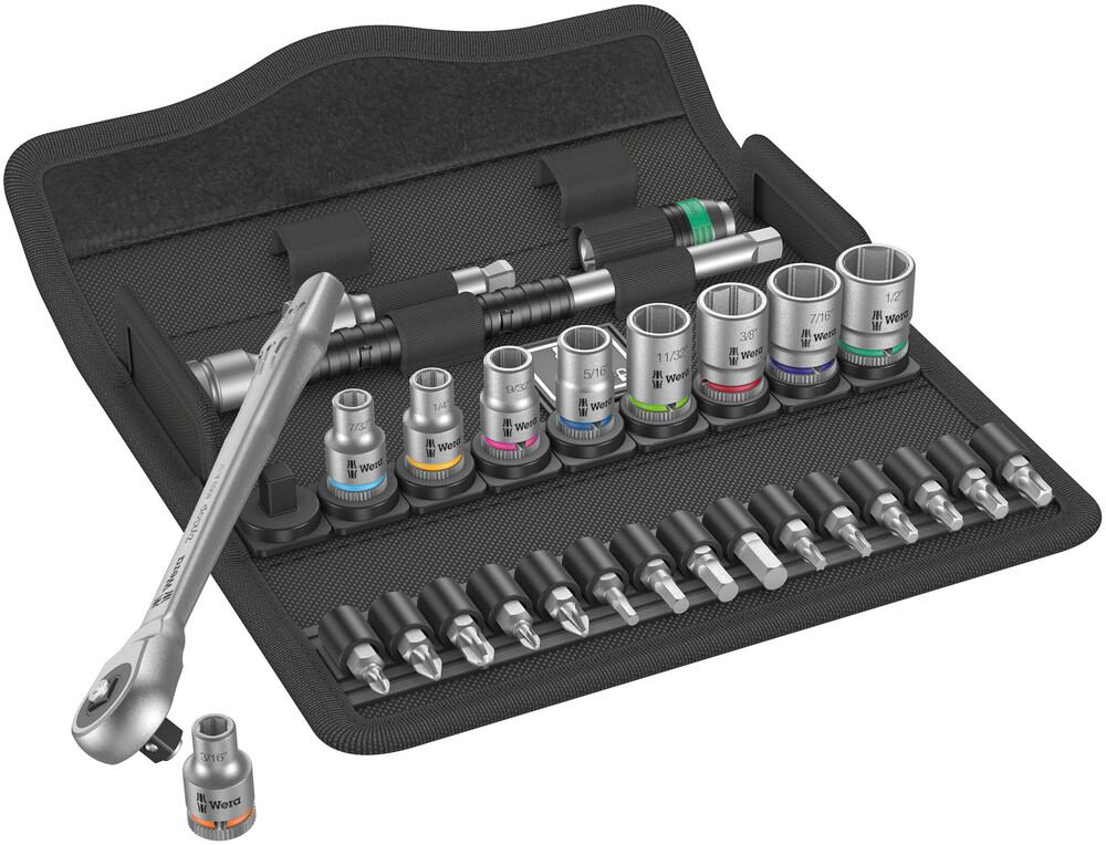 8100 SA 10 Zyklop Metal Ratchet Set with push-through square, 1/4" drive, imperial - 8100 SA 10 Zyklop Metal Ratchet Set