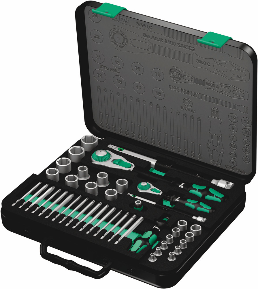 8100 SA/SC 2 Zyklop Speed Ratchet Set, 1/4" drive and 1/2" drive, metric - 8100 SA/SC 2 Zyklop Speed Ratchet Set