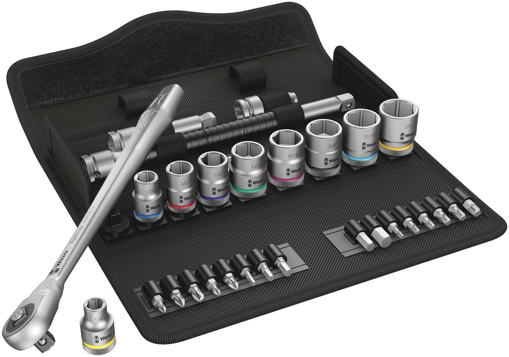 8100 SB 10 Zyklop Metal Ratchet Set with push-through square, 3/8" drive, imperial - 8100 SB 10 Zyklop Metal Ratchet Set
