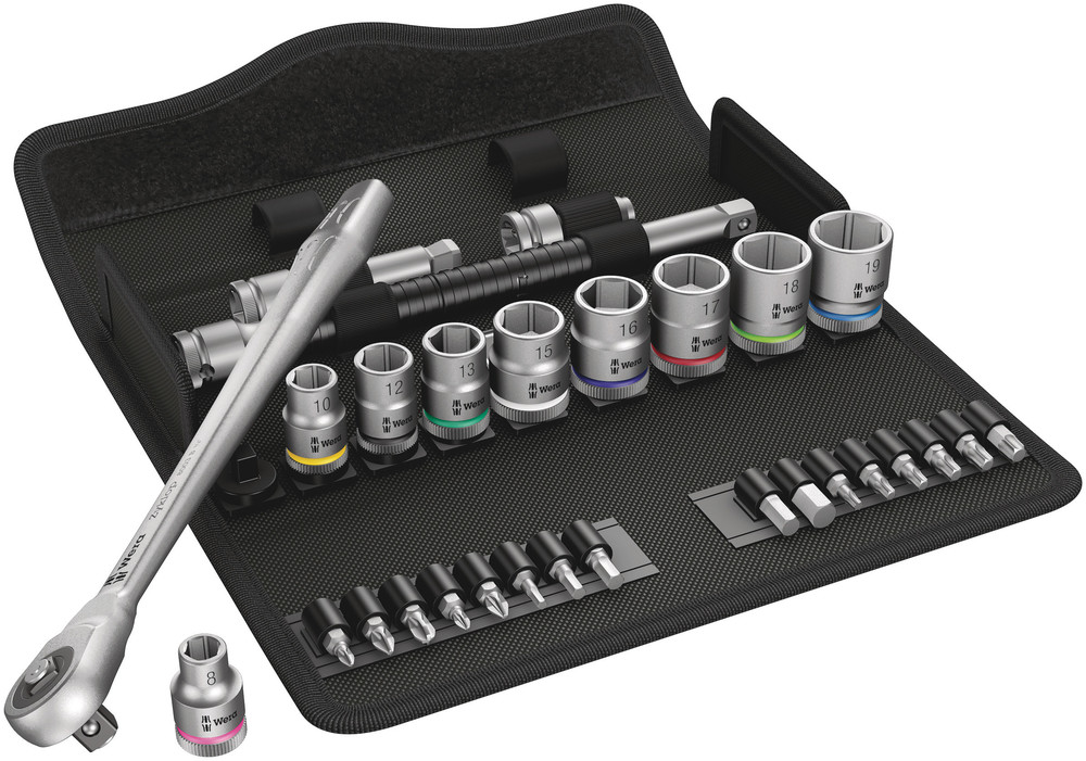 8100 SB 7 Zyklop Metal Ratchet Set with push-through square, 3/8" drive, metric - 8100 SB 7 Zyklop Metal Ratchet Set