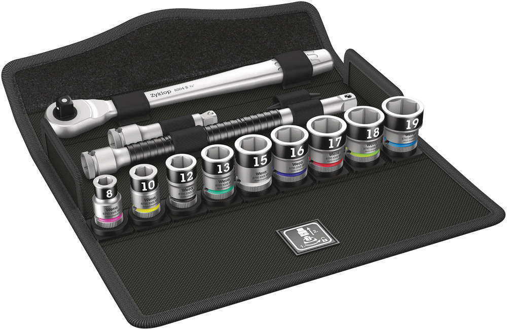 8100 SB HF 1 Zyklop Metal Ratchet Set with switch lever, 3/8" drive, with holding function, metric - 8100 SB HF 1