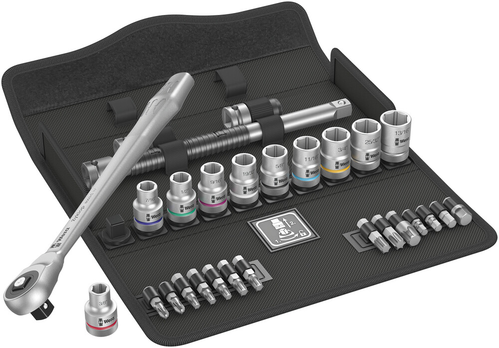 8100 SC 10 Zyklop Metal Ratchet Set with push-through square, 1/2" drive, imperial - 8100 SC 10 Zyklop Metal Ratchet Set
