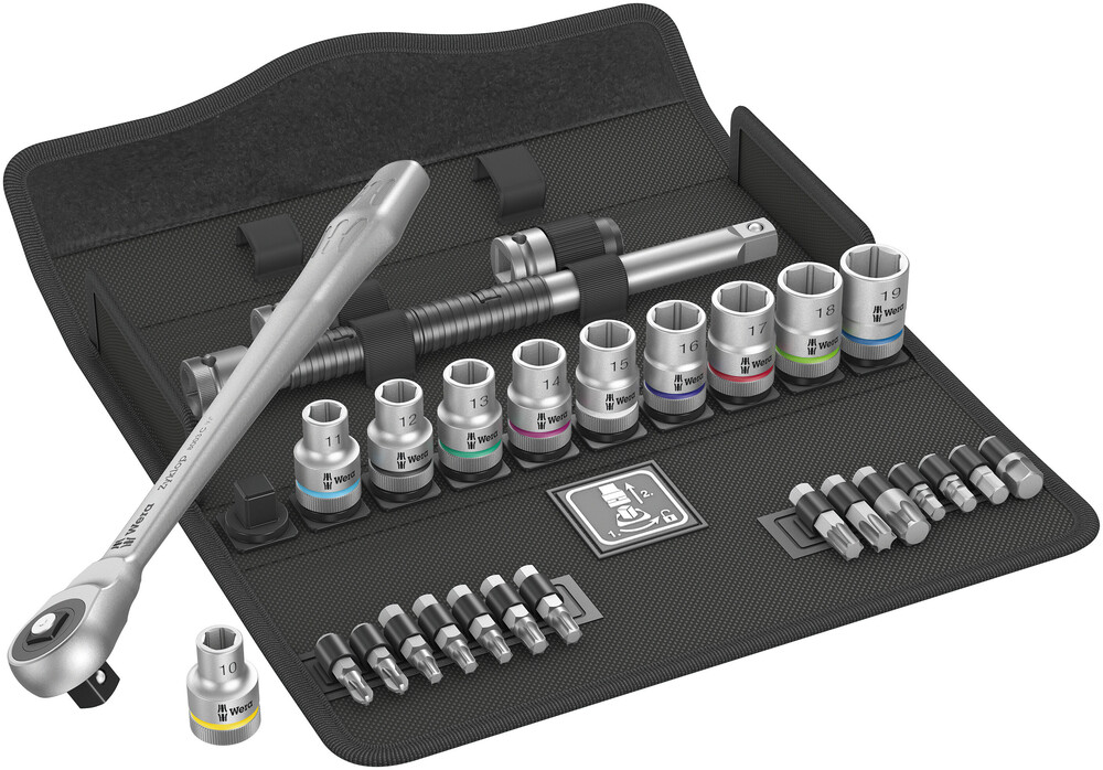 8100 SC 7 Zyklop Metal Ratchet Set with push-through square, 1/2" drive, metric - 8100 SC 7 Zyklop Metal Ratchet Set